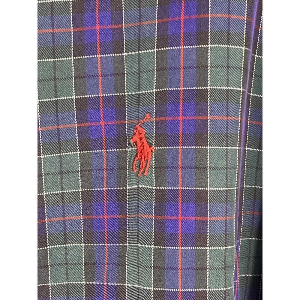 Vintage 90s Ralph Lauren Blake Shirts Mens L Green Purple Checker 2 Ply Red Logo